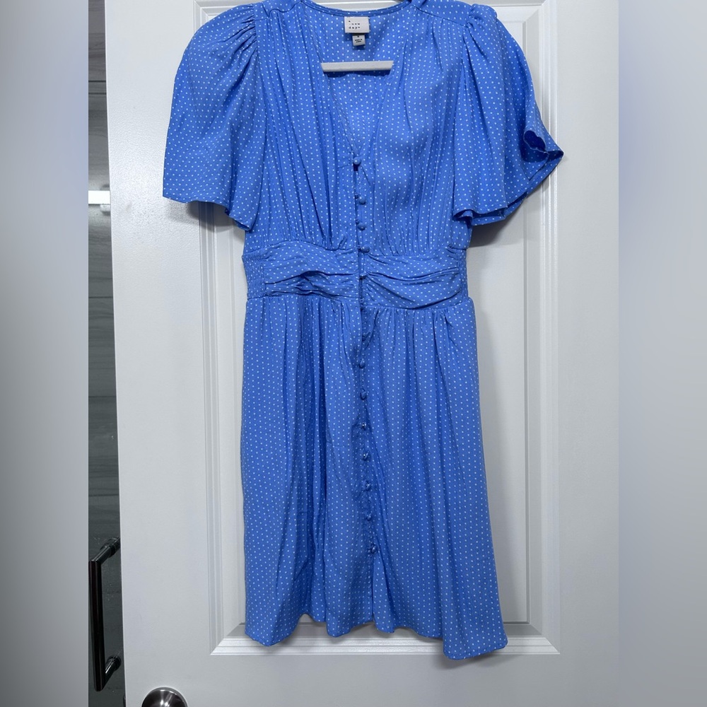 A New Day Sky Blue Polka Dot Midi Dress